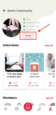 Leave Community via App